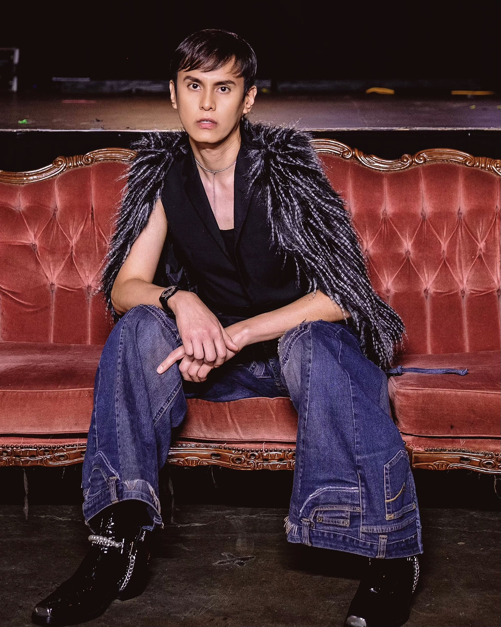 ESVA Deconstructed Wide-leg Jeans with Multi Straps at the back pocket