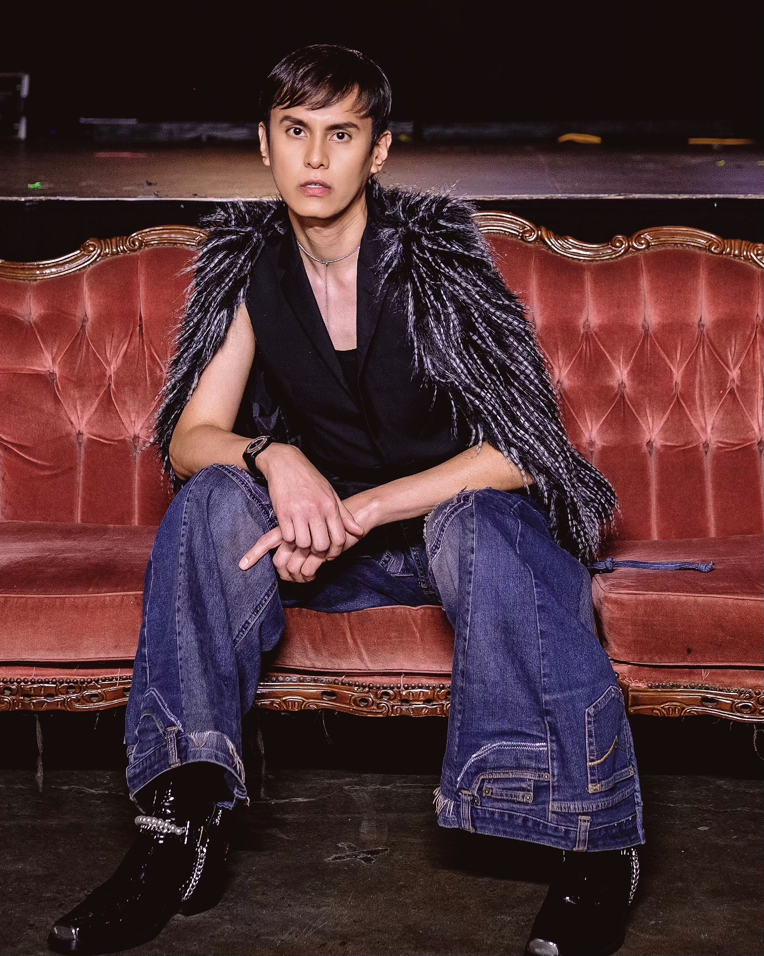 ESVA Deconstructed Wide-leg Jeans with Multi Straps at the back pocket