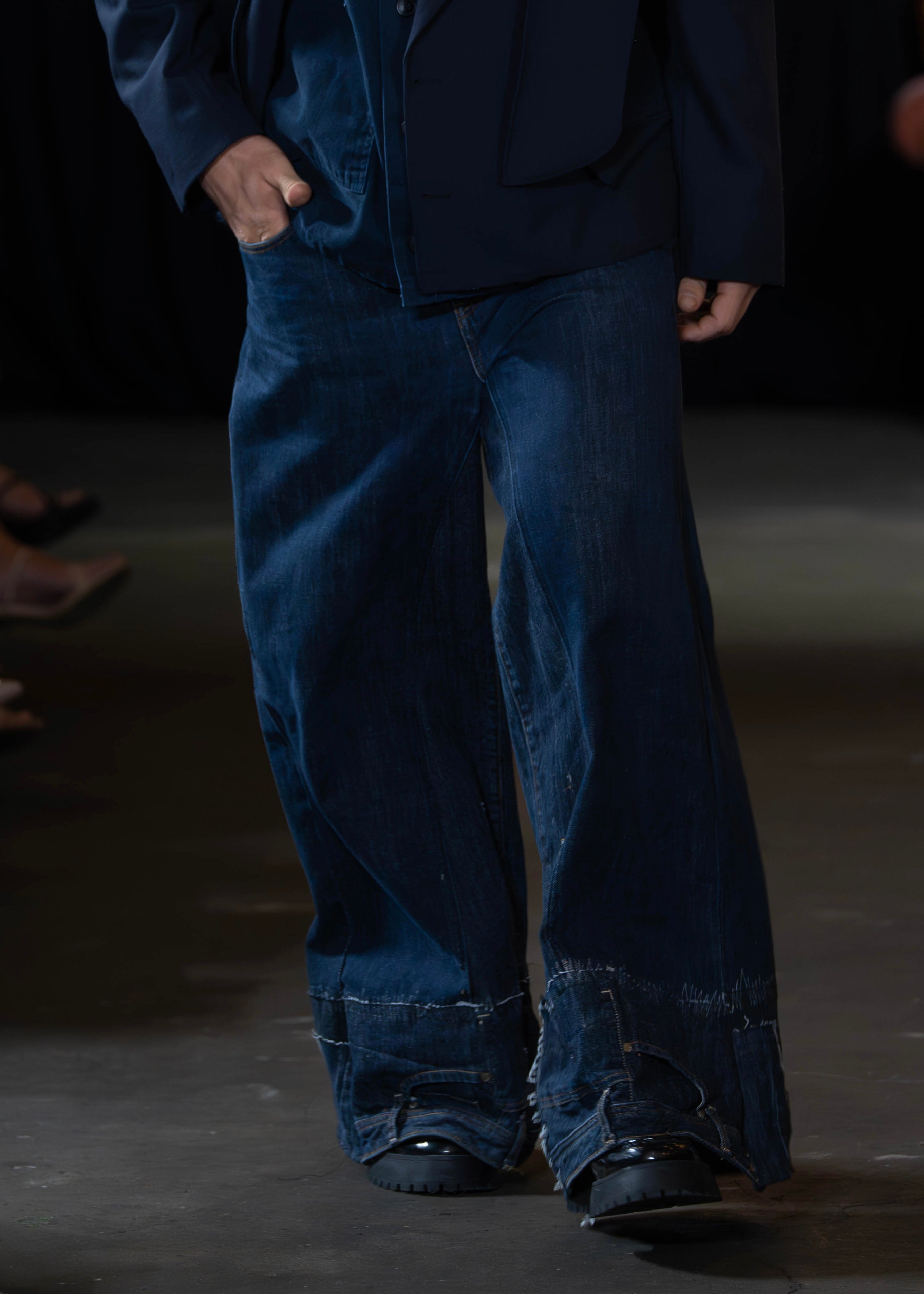 Deconstructed Wide-Leg Denim Jeans