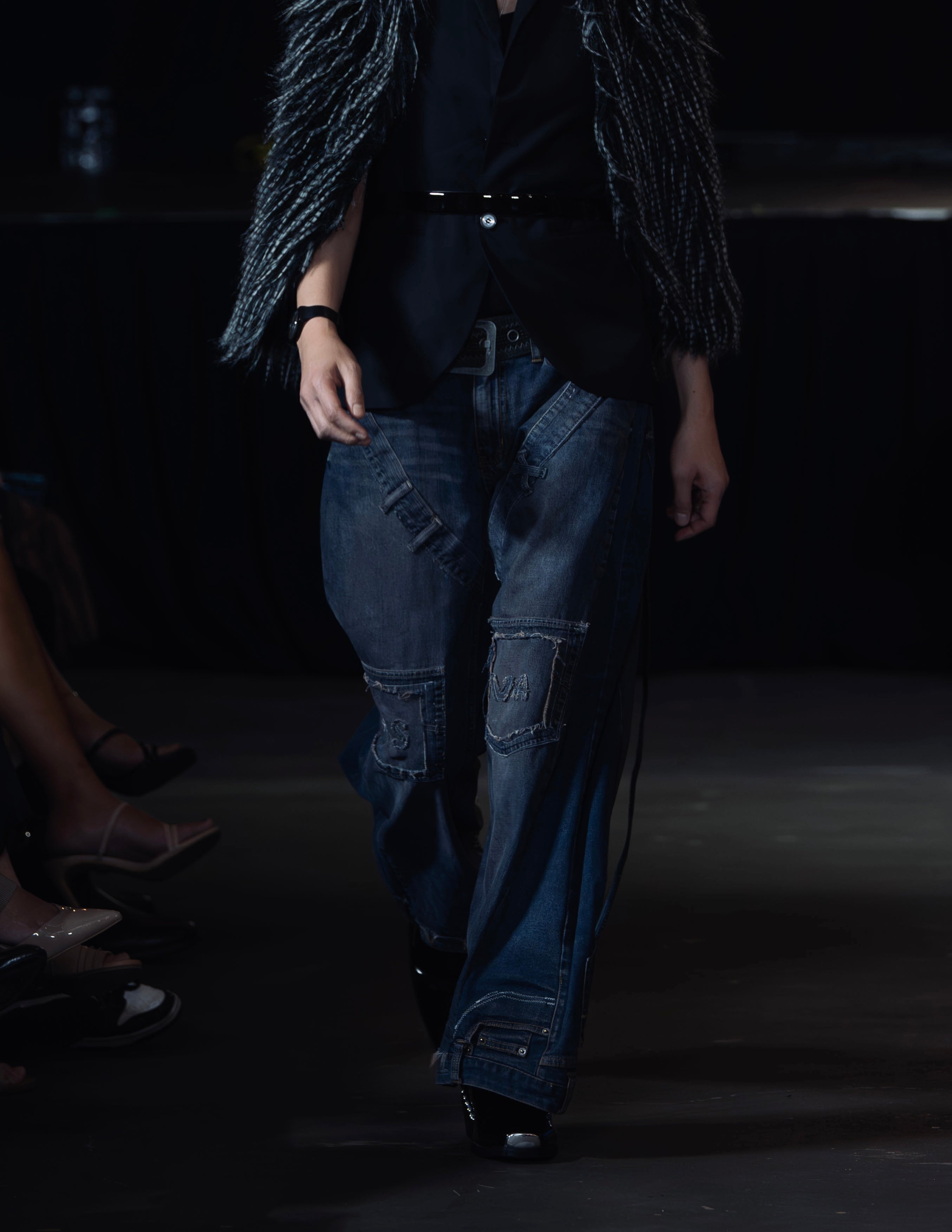 ESVA Deconstructed Wide-leg Jeans with Multi Straps at the back pocket