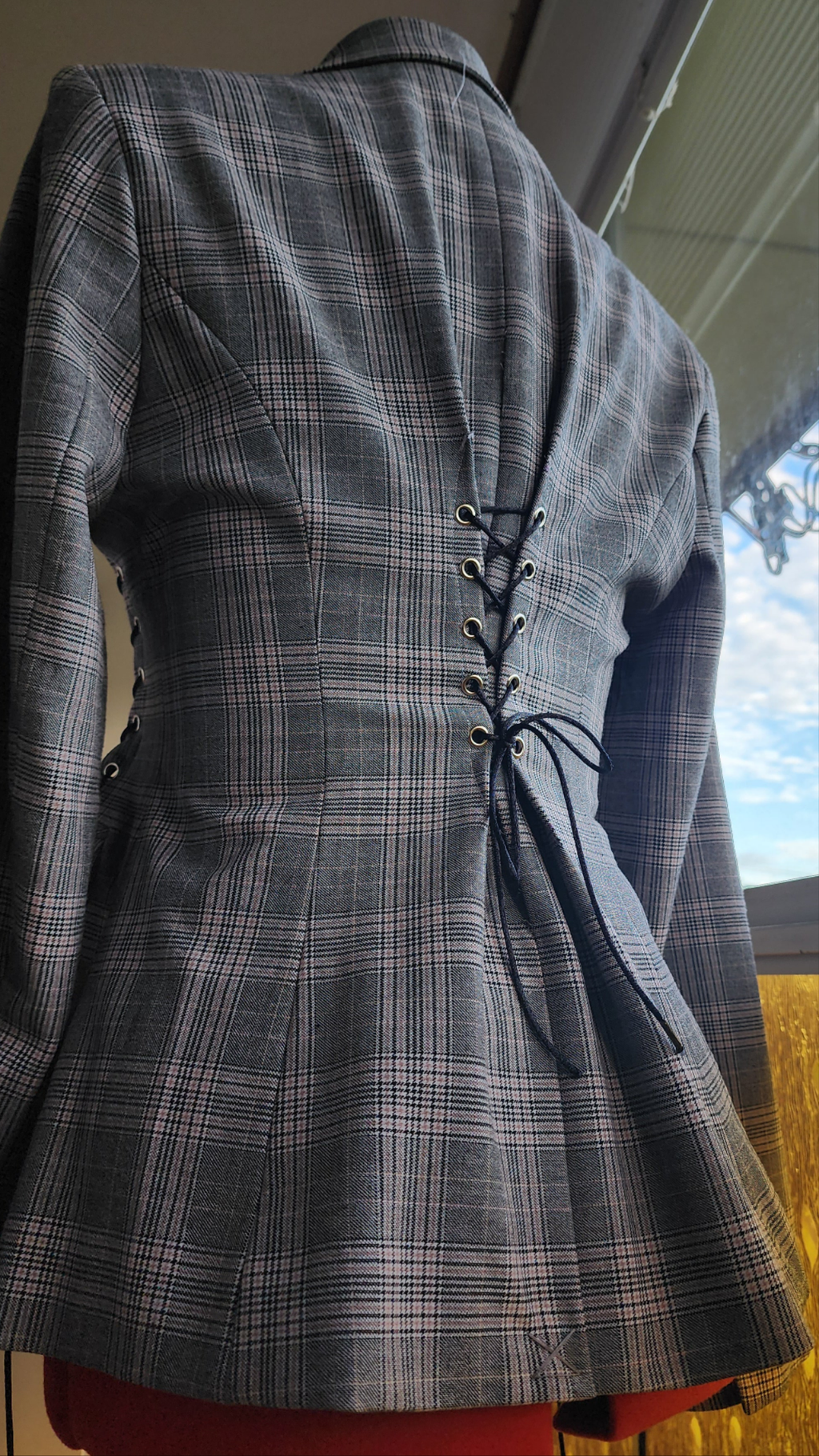 Esva Blazer | Womens Lace Up Corset Detail Check Blazer