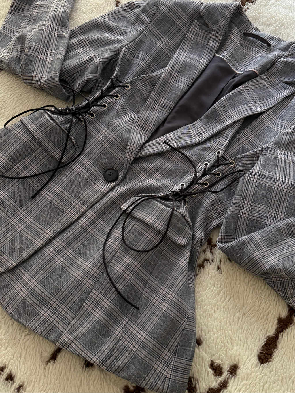 Esva Blazer | Womens Lace Up Corset Detail Check Blazer